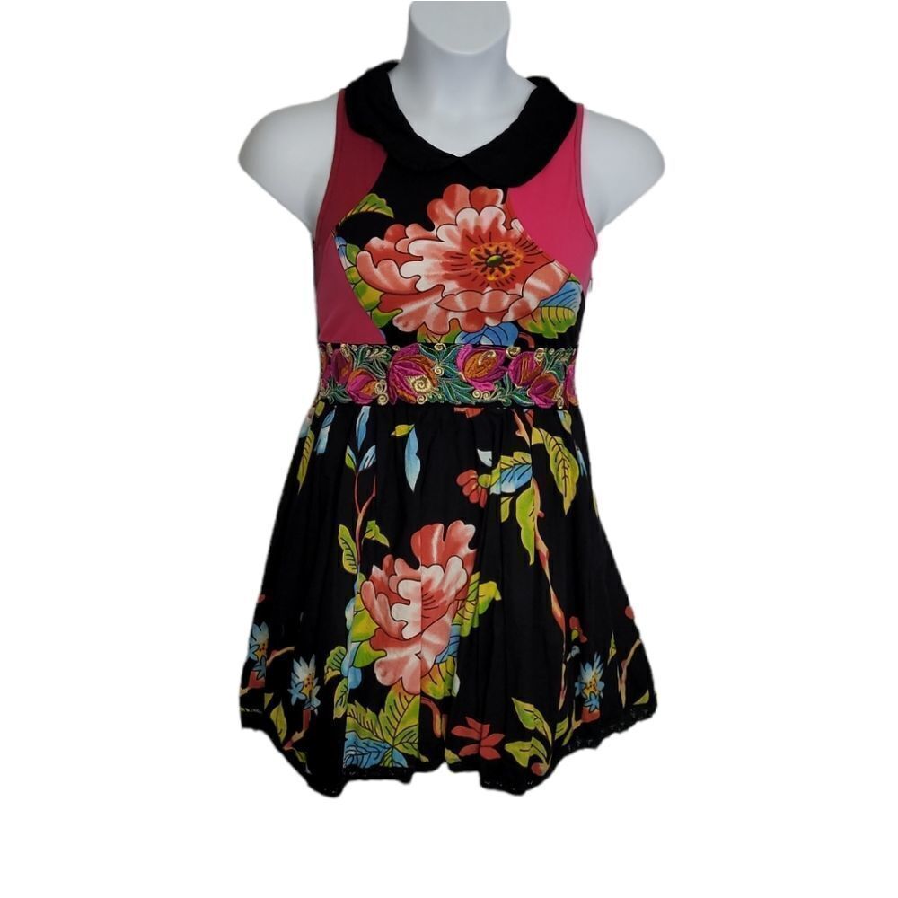 SAVAGE CULTURE dress embroidered floral sleeveless crochet‎ hem mini S